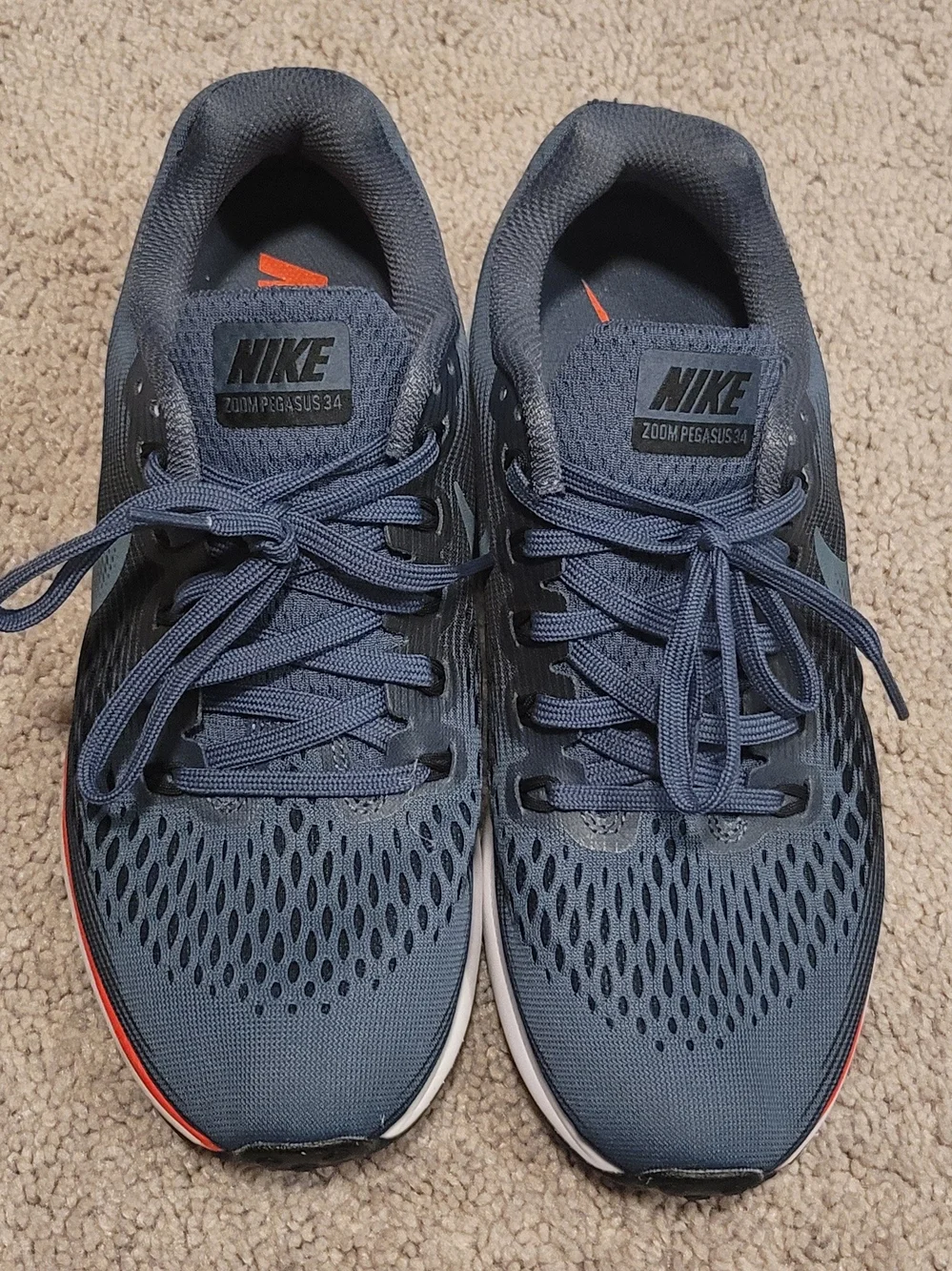 Nike Zoom Pegasus 34 Women's Running Shoes - Navy Blue with Orange Accent